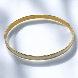 Napier Gold Tone & White Enamel Vintage Bangle Bracelet 2.5" Wide
